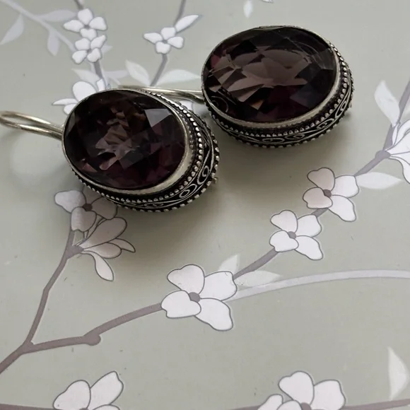 Amethyst sterling silver earrings - Picture 2 of 5